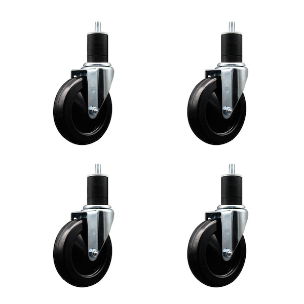 5'' SS Hard Rubber Wheel Swivel 1-3/4'' Expanding Stem Caster Set, 4PK